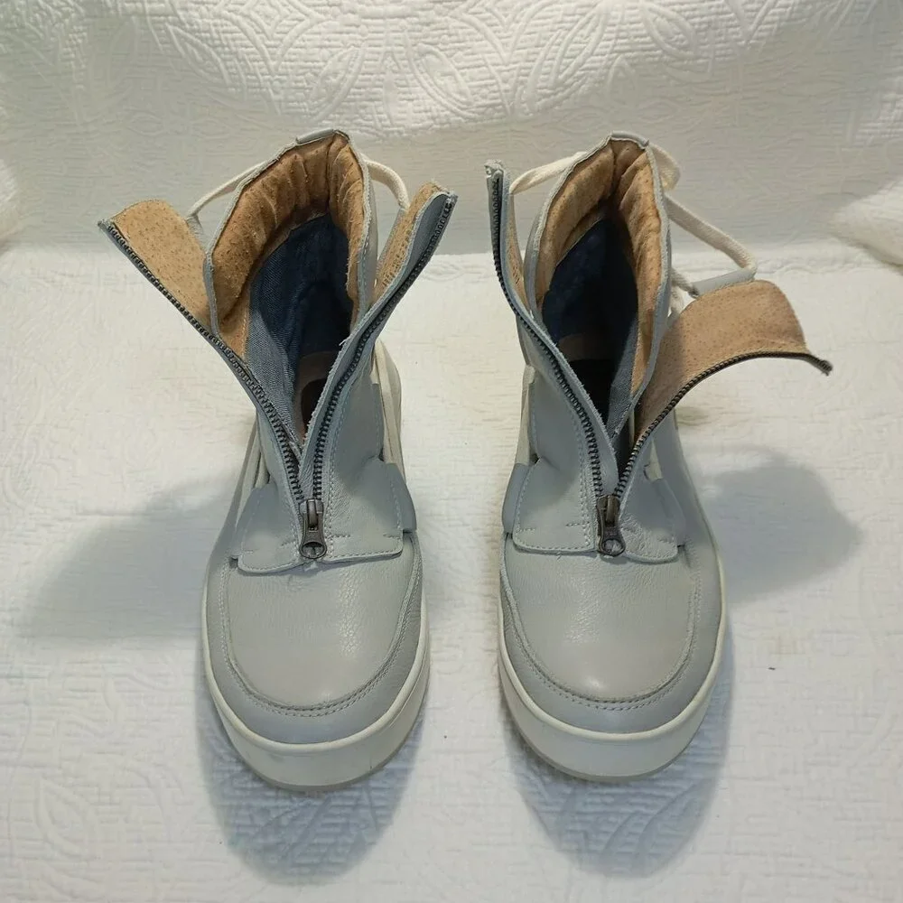 MCND Shoes High-Top Sneakers Zipper Detail & Lace-Up Back In Light Gray SZ 9 US